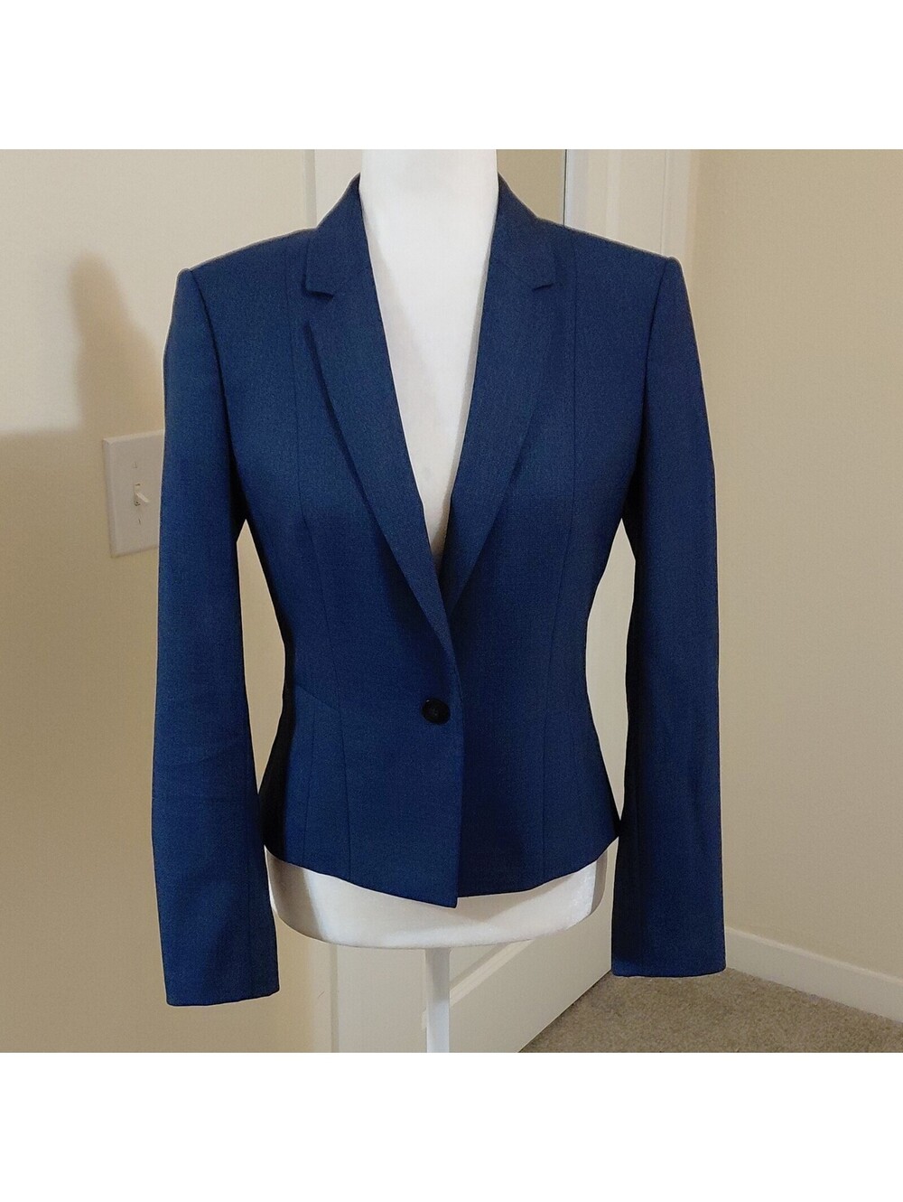 BOSS Blue Wool Blend Lined One-Button Notch Lapel Blazer Jacket Womens 4 #920